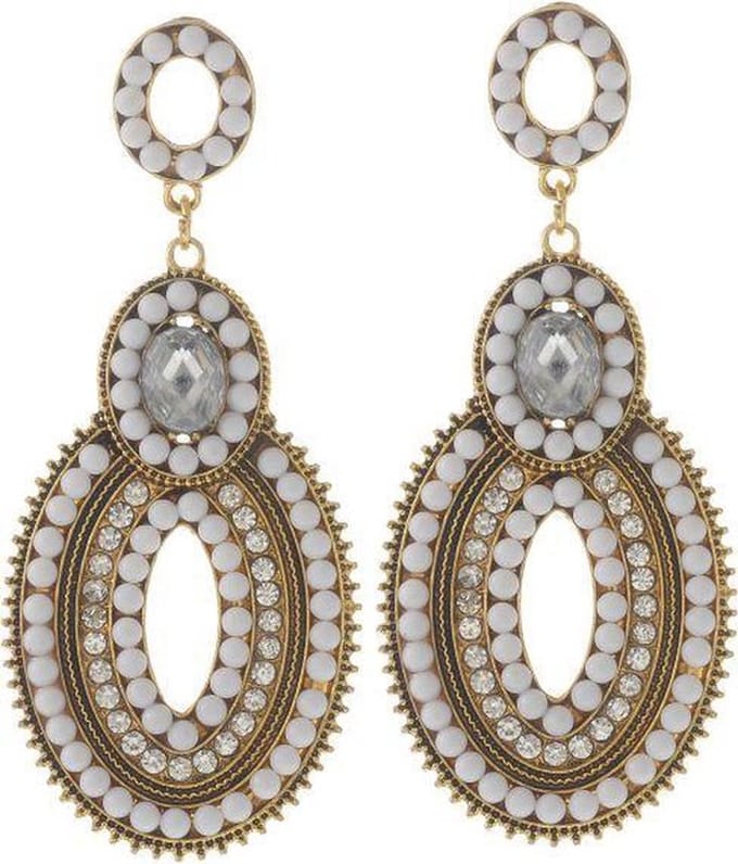 Behave - Oorbellen vintage ovaal met steentjes - boho chic feestlook