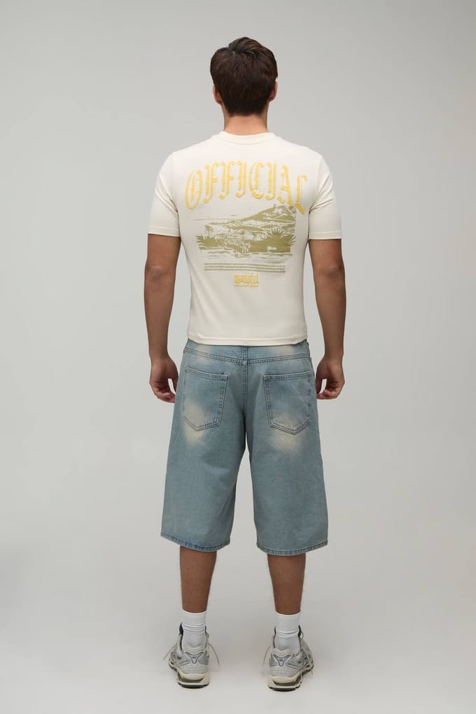 Gekrompen Muscle Moto Puff Print T-shirt | Stone | Size Medium