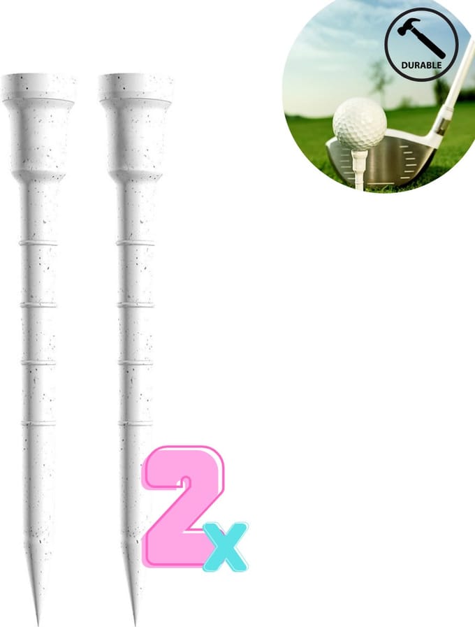 Golftee flexible 82mm - 2 stuks - Ringensysteem - Wit - Buigbaar - Golf accesoires - Golfset - Golftees - Golftee