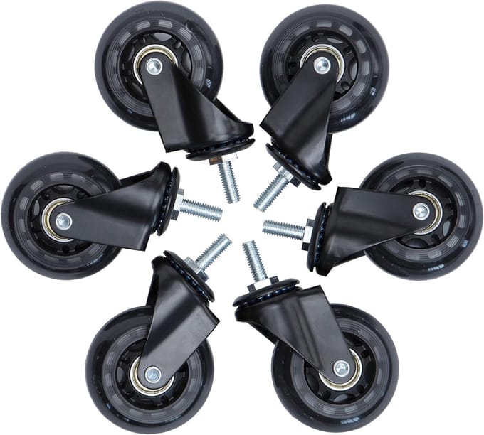 Set van 6 Zware Zwarte Zwenkwielen (60mm) - Geluidsarme Rubberen Rollers