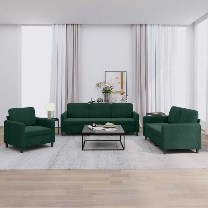 vidaXL - 3-delige - Loungeset - fluweel - donkergroen