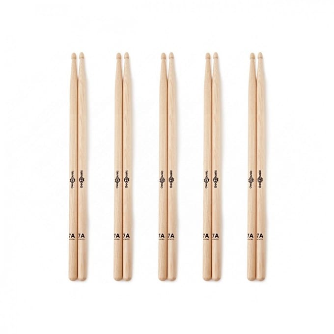 7A Wood Tip Hickory Drumsticks, 5 Pack