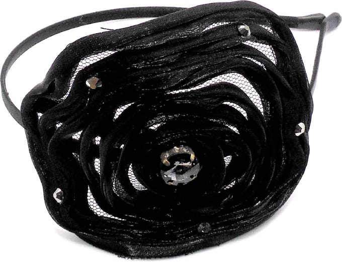 Diadeem met bloem+diamanten zwart