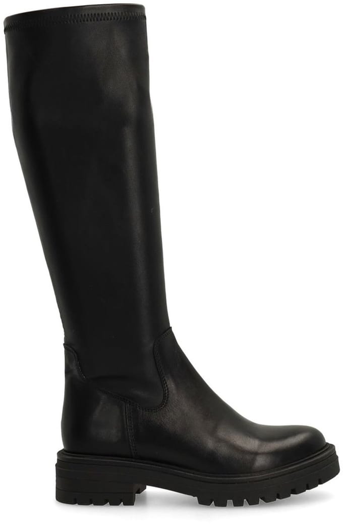 Manfield - Dames - Zwarte hoge leren stretch laarzen - Maat 42
