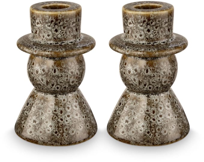 vtwonen - Set van 2 - Kandelaren - Keramiek - Groen - 7.8x12cm