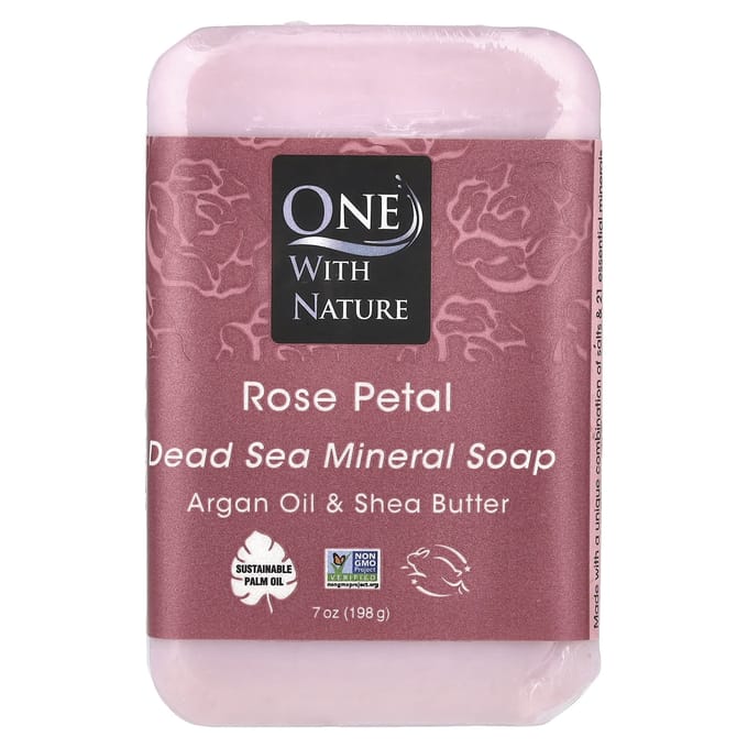 One with Nature, Barre de Savon Minéral Triple Moulé, Pétale de Rose, 7 oz (200g) black