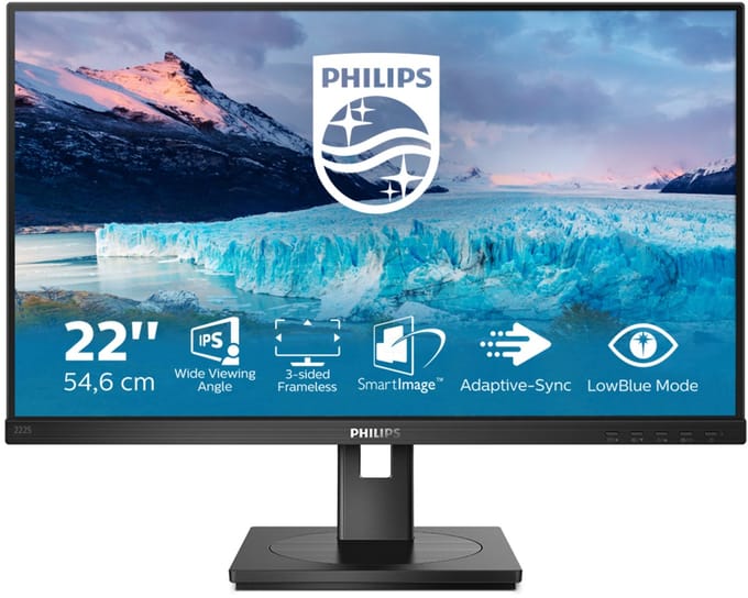 Philips 222S1AE LCD-monitor Energielabel E (A - G) 54.6 cm (21.5 inch) 1920 x 1080 Pixel 16:9 4 ms DisplayPort, HDMI, VGA IPS LCD
