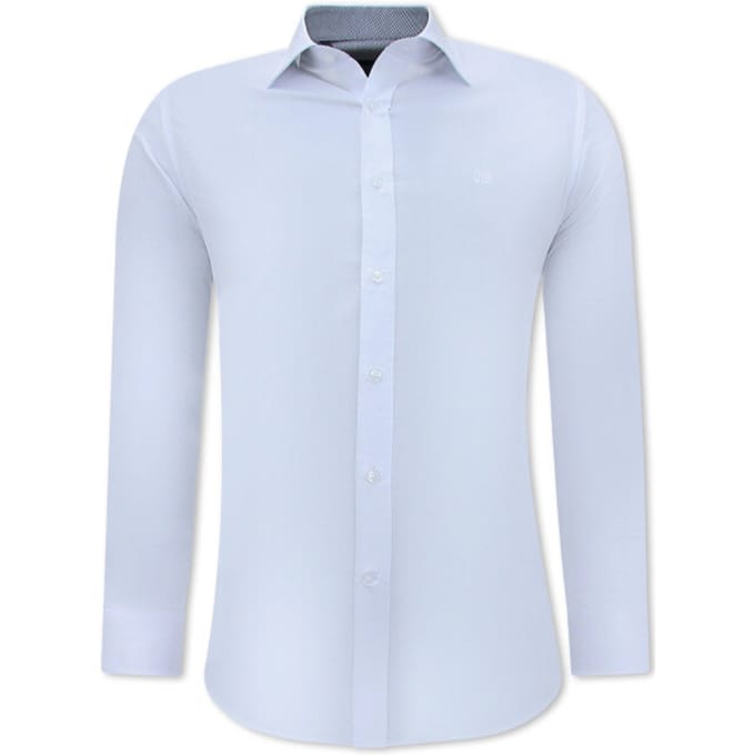 Wit Overhemd Heren - Witte Blouse Heren - Nette Overhemden Voor Mannen - Slim Fit Blouse Stretch - Wit