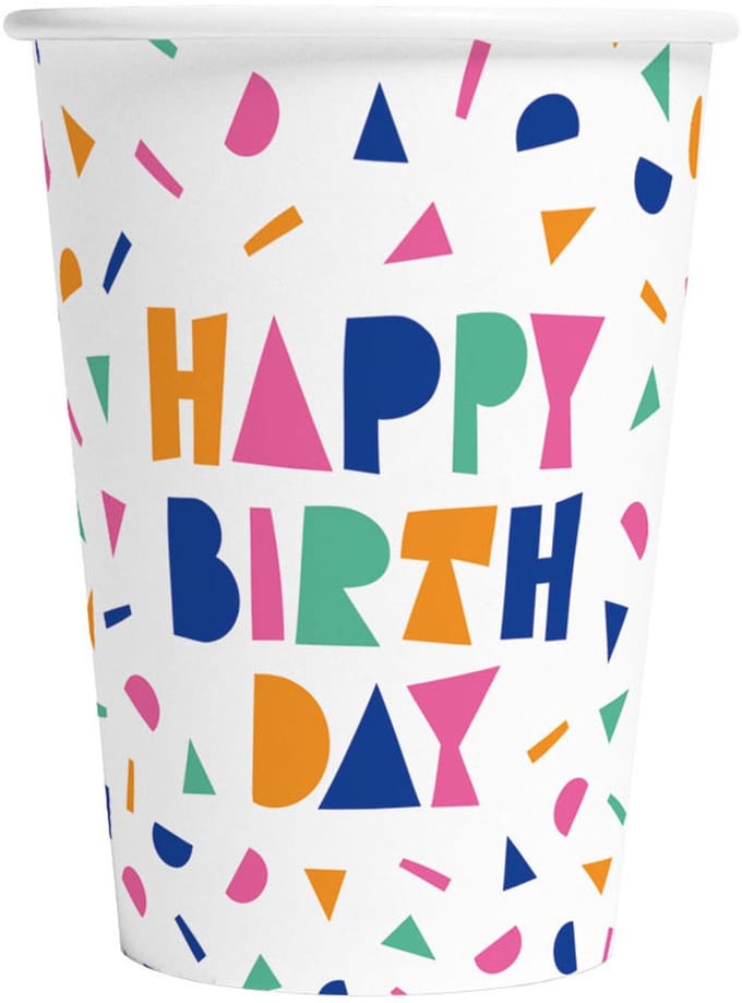 Globos Happy Birthday Paper Cups 210ml - 8 pcs.