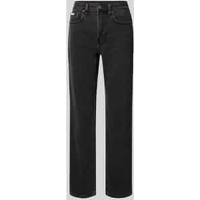 Straight fit jeans van katoenmix met logopatch