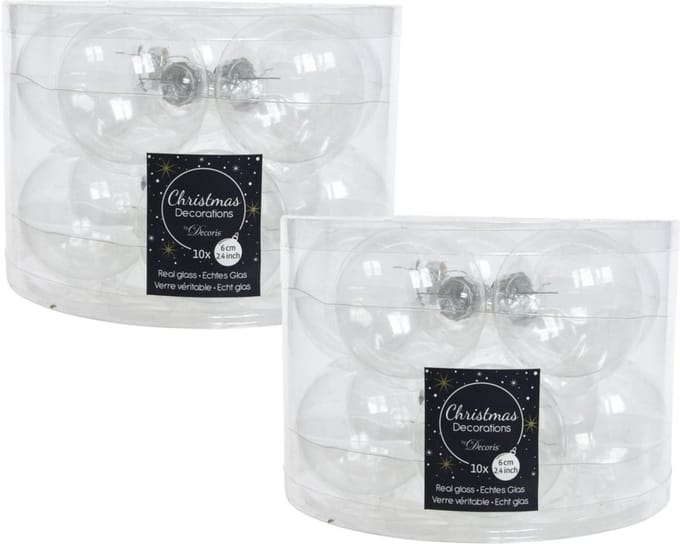 Decoris Kerstballen set - 20x stuks - transparant - glas - 6 cm - glans/mat - kerstversiering