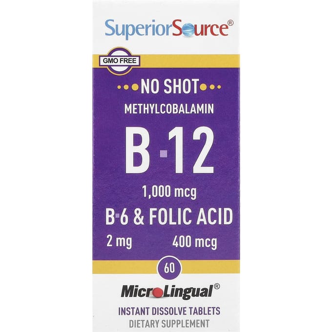 Methylcobalamine B-12, B-6 en Foliumzuur, Microlingual® Snel Oplossende Tabletten, 60 Tabletten