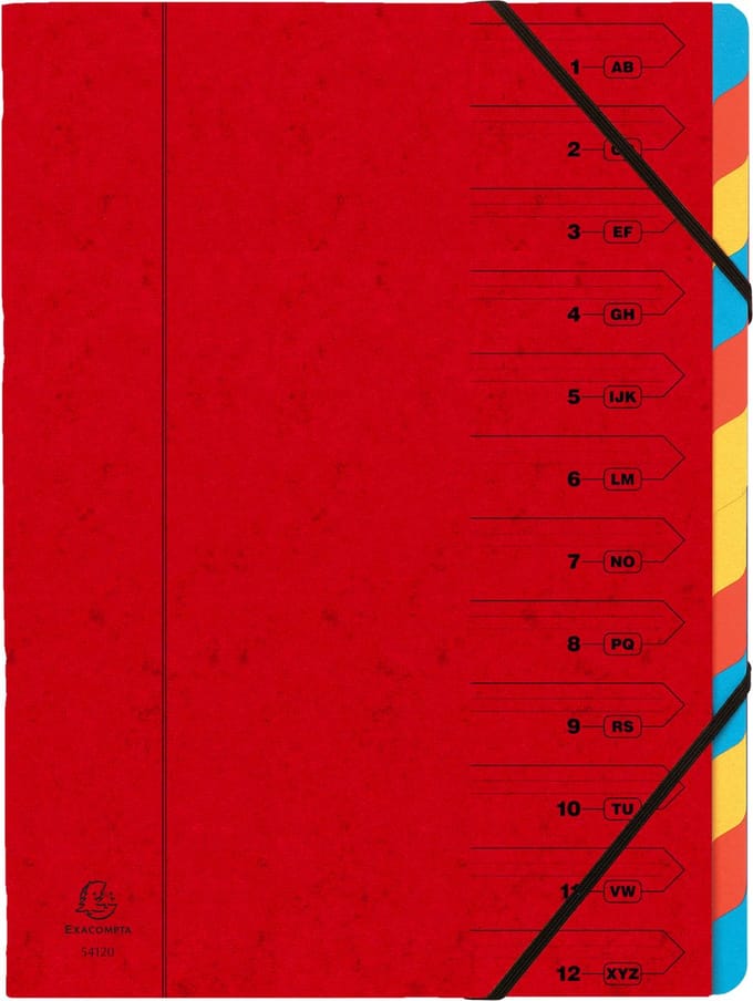 Exacompta 8x Sorteermap met vaste rug en elastosluiting - 12 indelingen - Rood - 54125E