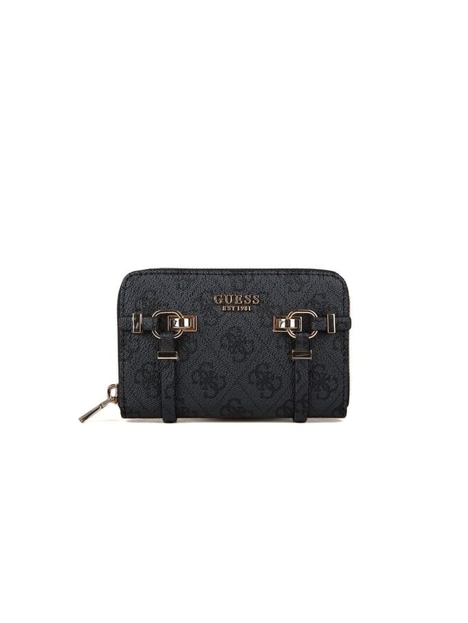 GUESS portemonnee Leona Logo SLG Zip Around Wallet Coal Logo donkergrijs