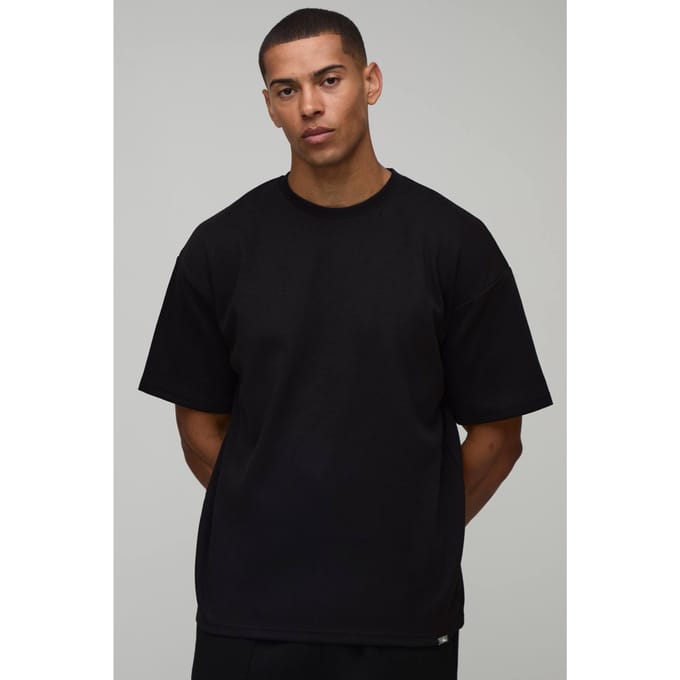 Oversized Premium Interlock T-Shirt | Black | Size XS