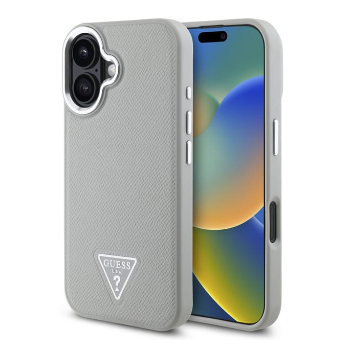 Guess Grained Triangle Case geschikt voor MagSafe geschikt voor iPhone 16 - Beige