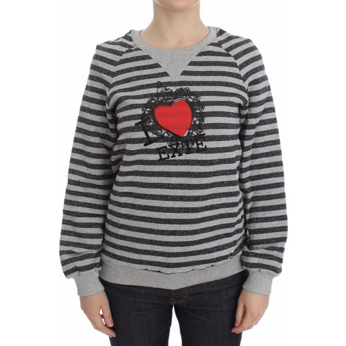 Exte Vrouwen Grijs Gestreept Katoenen Crewneck Sweater