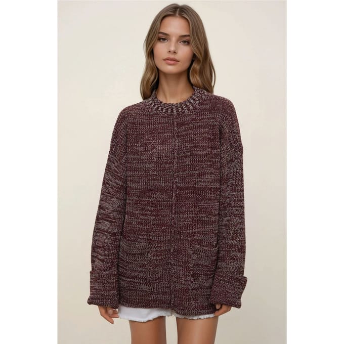 Relaxed Fit Textured Lange Gebreide Trui met Zakken