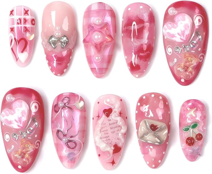 Solidchoice - Set van 30 Roze Kunstnagels met 3D Ontwerpen