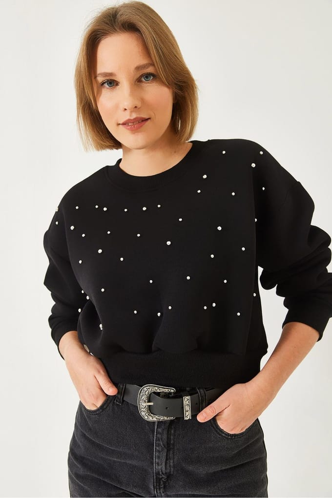 Patroon Crew Neck Trui met Pompon