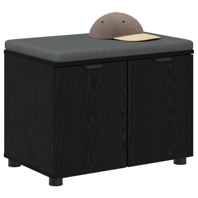 vidaXL - Hallenbank - Zwarte - Eik - 60 - x - 38 - x - 46 - cm - Geengineerd - Hout - en - Stof
