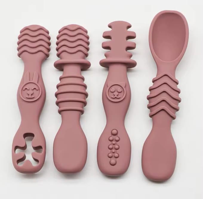 KimDo - Baby Bestek Siliconen - 4 stuks - Roze - Lepeltjes - Sensorisch - BPA vrij