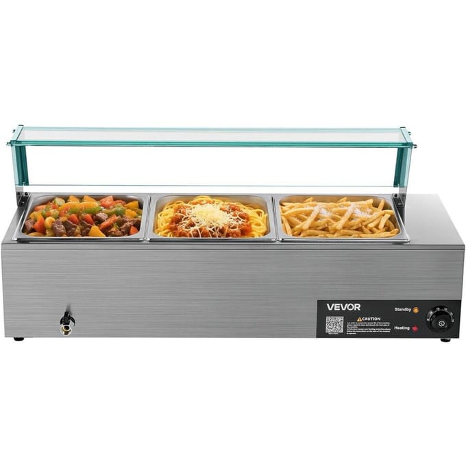 Commerciële Voedselwarmer 3-bak 1500W Buffet Bain Marie met Glazen Deksel