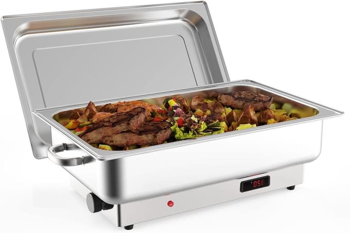 Elektrische Chafing Dish - Buffet Server Warmer - Eten Warm Houden - Temperatuurregeling Display - 9QT - Zilver