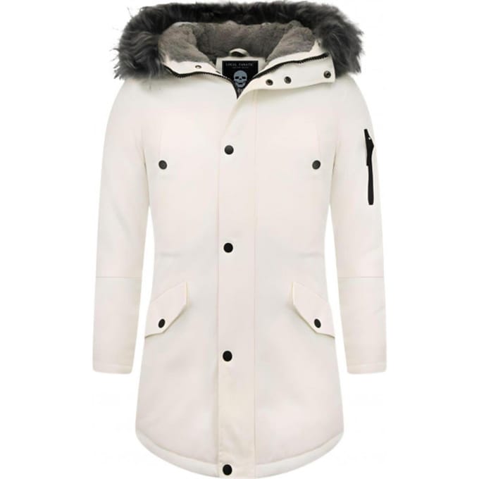 Lange Heren Winterjas - Met Nep Bontkraag - Wit