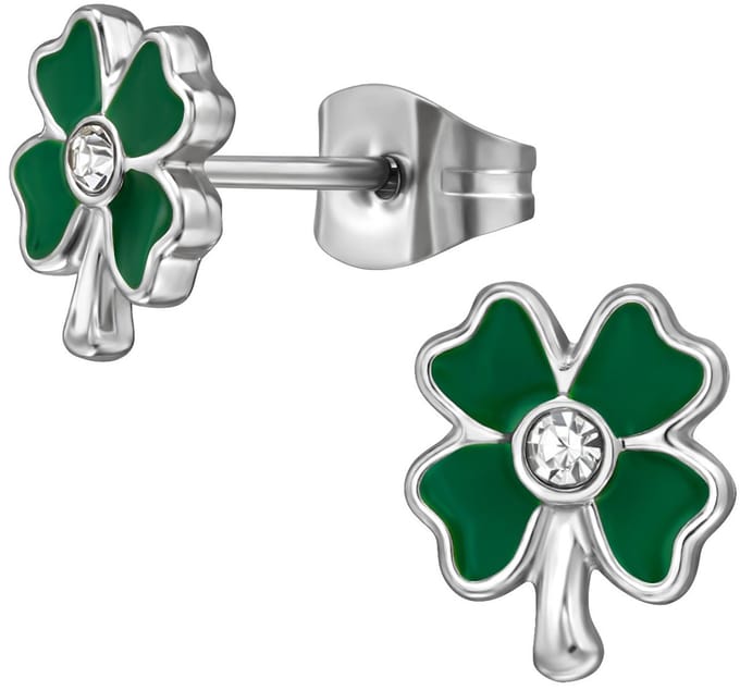 CS Joy - klaver oorbellen - Chirurgisch staal - klavertje vier - 7 x 8.4 mm - groen