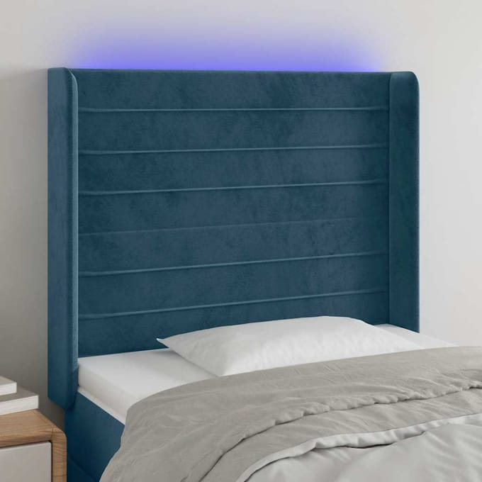 vidaXL - Hoofdbord - LED - 103x16x118/128 - cm - fluweel - donkerblauw