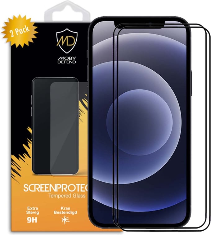 2-Pack MobyDefend Screenprotectors - Geschikt voor iPhone 12 Mini - Screensavers Met Zwarte Randen - Gehard Glas