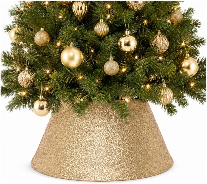 Decoris Kerstboomrok - goud glitters - 56 x 32 cm - voor kerstboom 180 cm - polyester