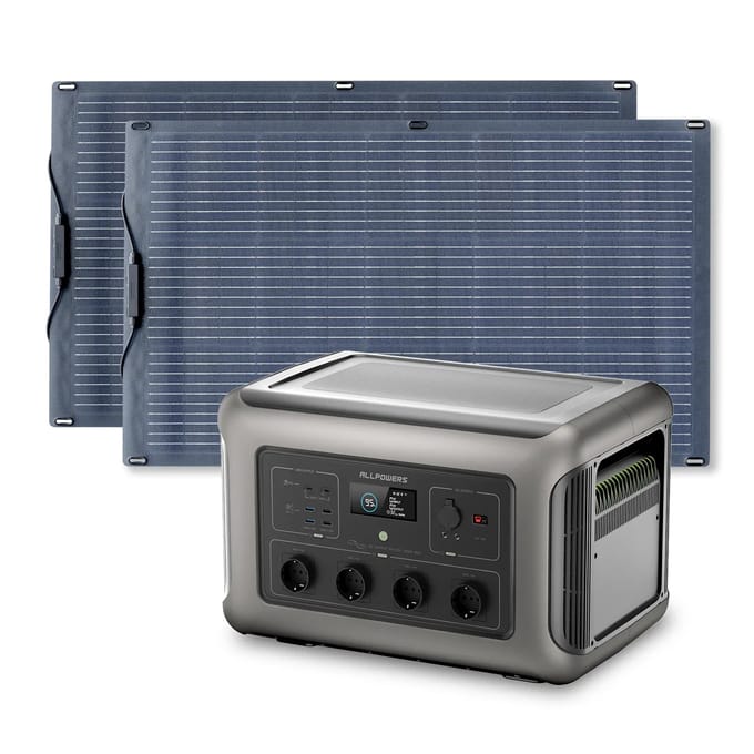ALLPOWERS Solar Generator Kit 3500W (R3500 V2 + SF100 100W Flexible Solar Panel) - R3500+ 2PCS SF100 Solar Panel 100W