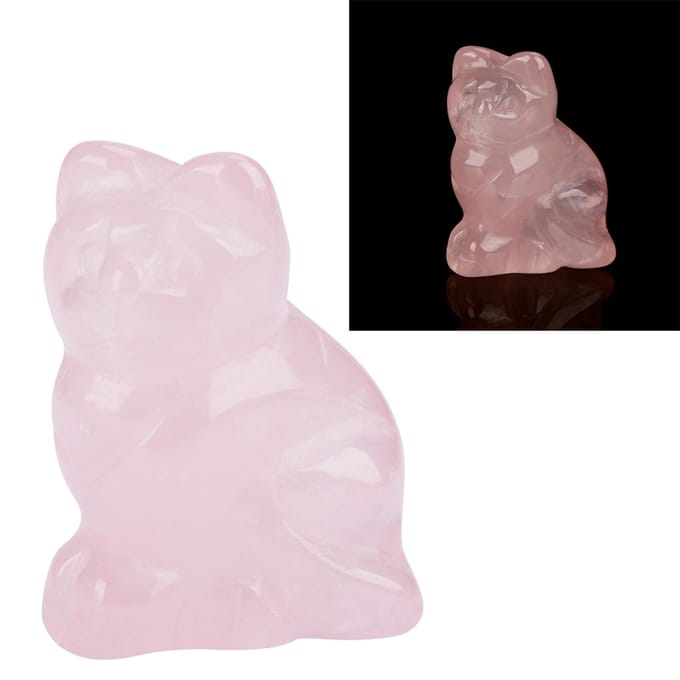 Rose Quartz Carved Kitten shaped Decor Pink Crystal Healing Stone Gemstone Decoration gray
