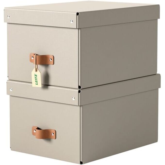 Leitz Puro Middelgrote Opbergdoos met Deksel - Set van 2 - 17L - 100% Gerecycled Karton - Beige