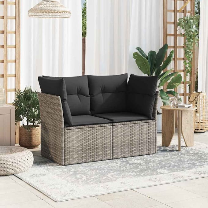 vidaXL - Tuinbank - 2-zits - met - kussens - poly - rattan - grijs