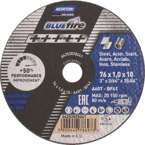Symantec Norton Blue Fire doorslijpschijf staal/inox 76x1x10mm