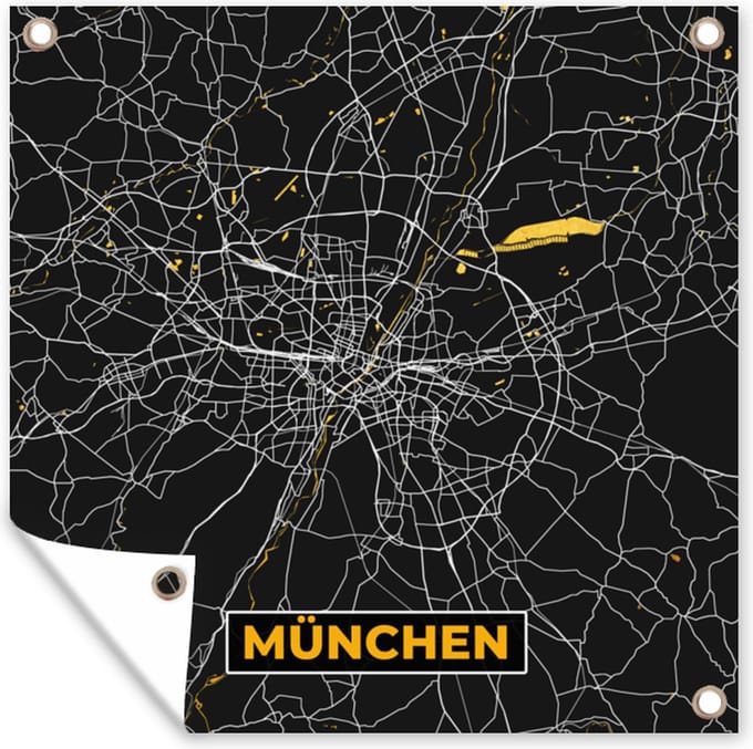 Tuindoek München - Goud - Stadskaart - Plattegrond - Kaart - Duitsland - 100x100 cm