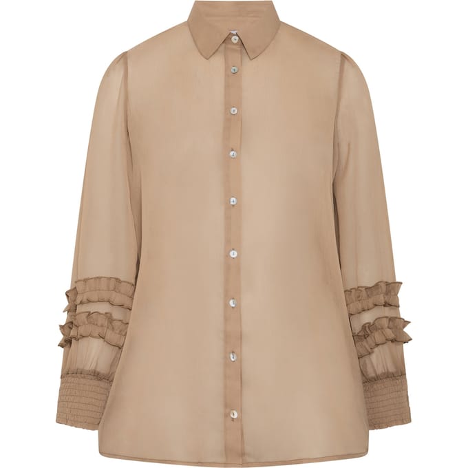 Yours London Naturelbruin Overhemd Met Gesmokte Manchetten Size 48