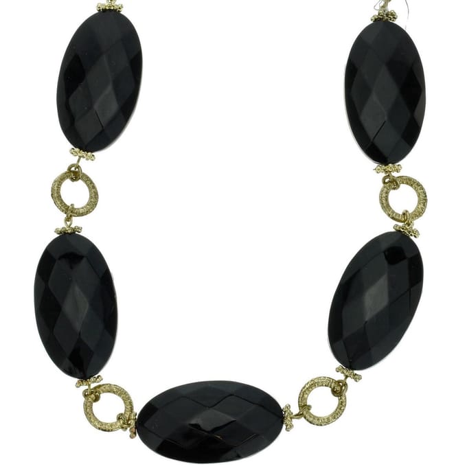 Behave - Goudkleurige Ketting - Zwarte Kralen - 73,5 cm