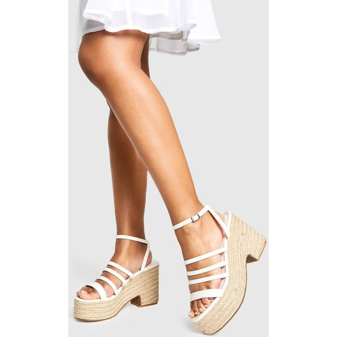 boohoo Dames Breed Passend Bandjes Lage Keil | Wit | Maat: 37