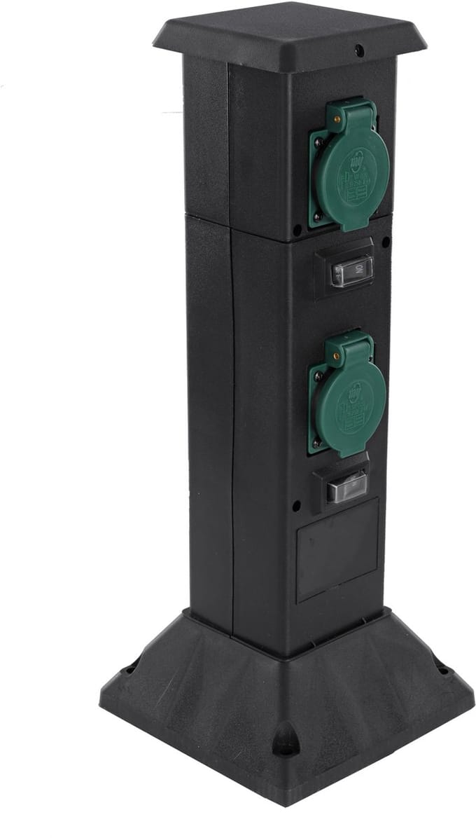 Q-Link tuinpaal - 4 x stopcontact - randaarde - IP44 - 40 cm - polypropyleen - zwart