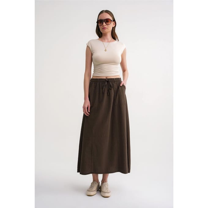 Hoge Taille Poplin Rok met Trekkoorddetail