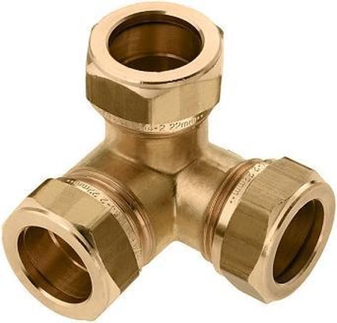 Bonfix knelkoppeling - Hoek T-koppeling - 22mm x 22mm x 22mm - Messing