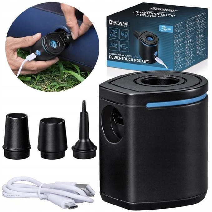 Bestway PowerTouch Pocket Elektrische Luchtpomp – USB – 90 L/min – Incl. 3 Adapters