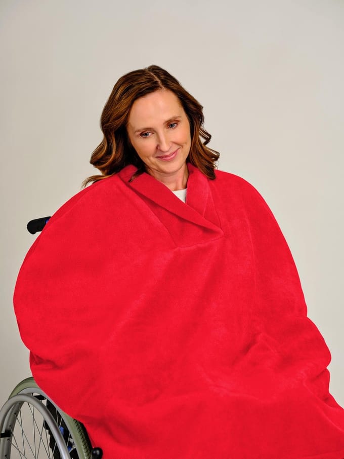 Rolstoelcape fleece - Winter poncho fleece - Dames poncho - Aangepaste Rolstoel Cape - Rood