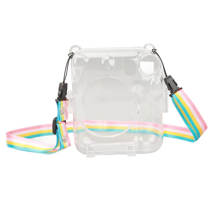 Coque de protection pour appareil photo instantané PC Transparence avec bandoulières réglables Appareil photo instantané protecteur white