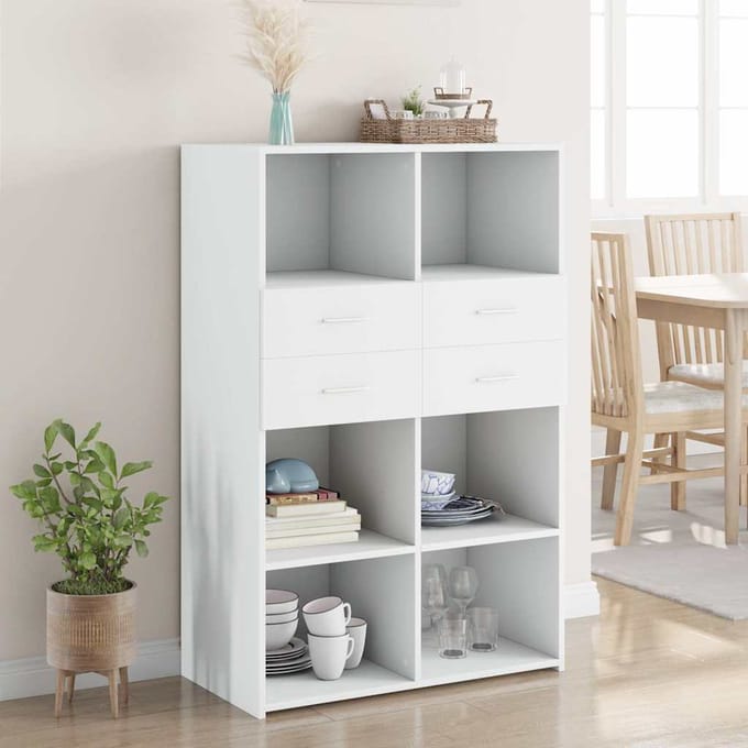 vidaXL - Hoge - kast - 80x42,5x124 - cm - bewerkt - hout - wit