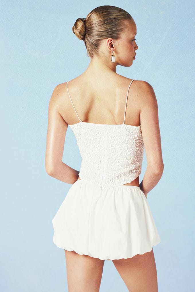 boohoo Dames Gekraald Pailletten Corset Top Met Baleinen | Wit | Maat: 40